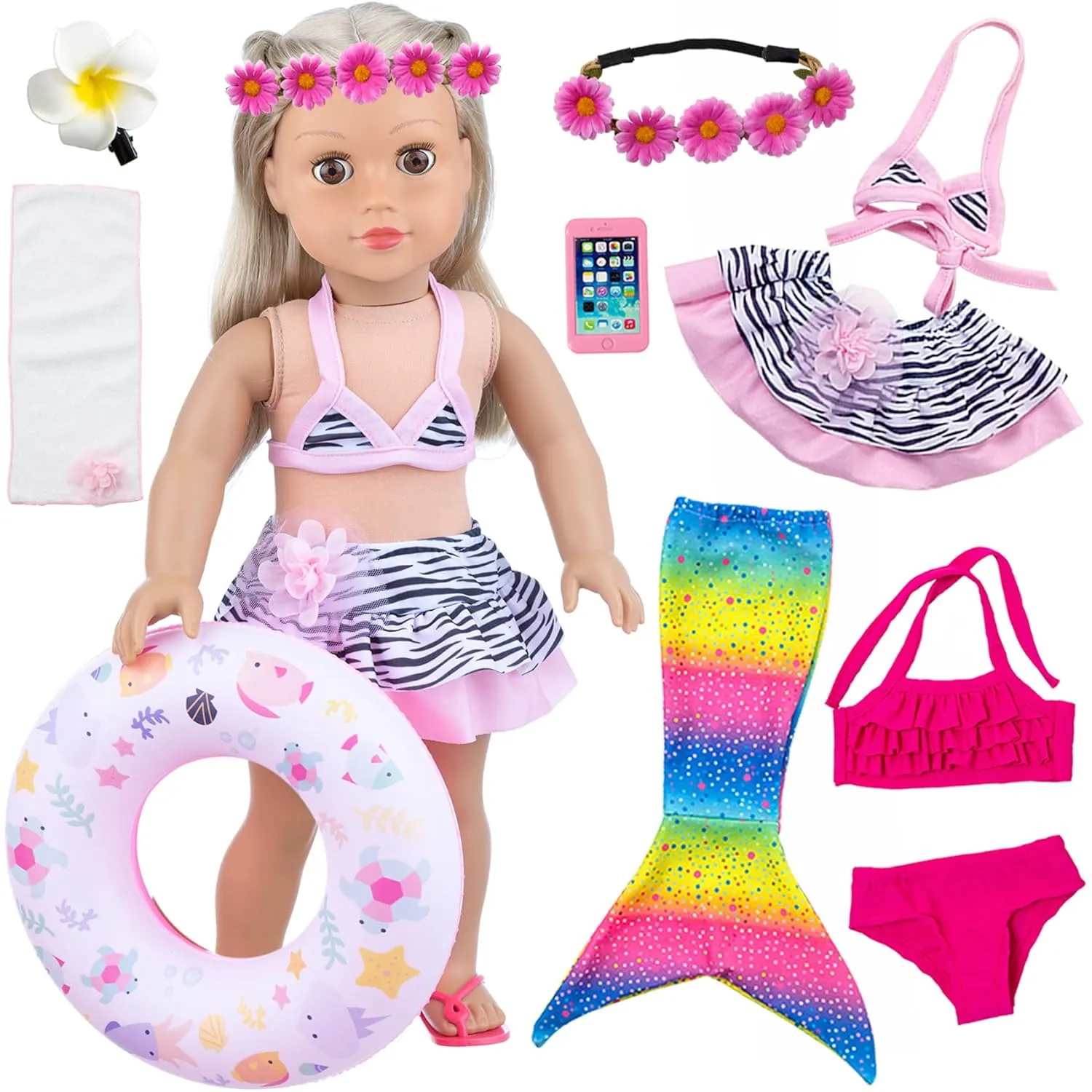 11 Pcs 18 Inch Girl Doll Clothes And Accessories Set Including Colorful Mer