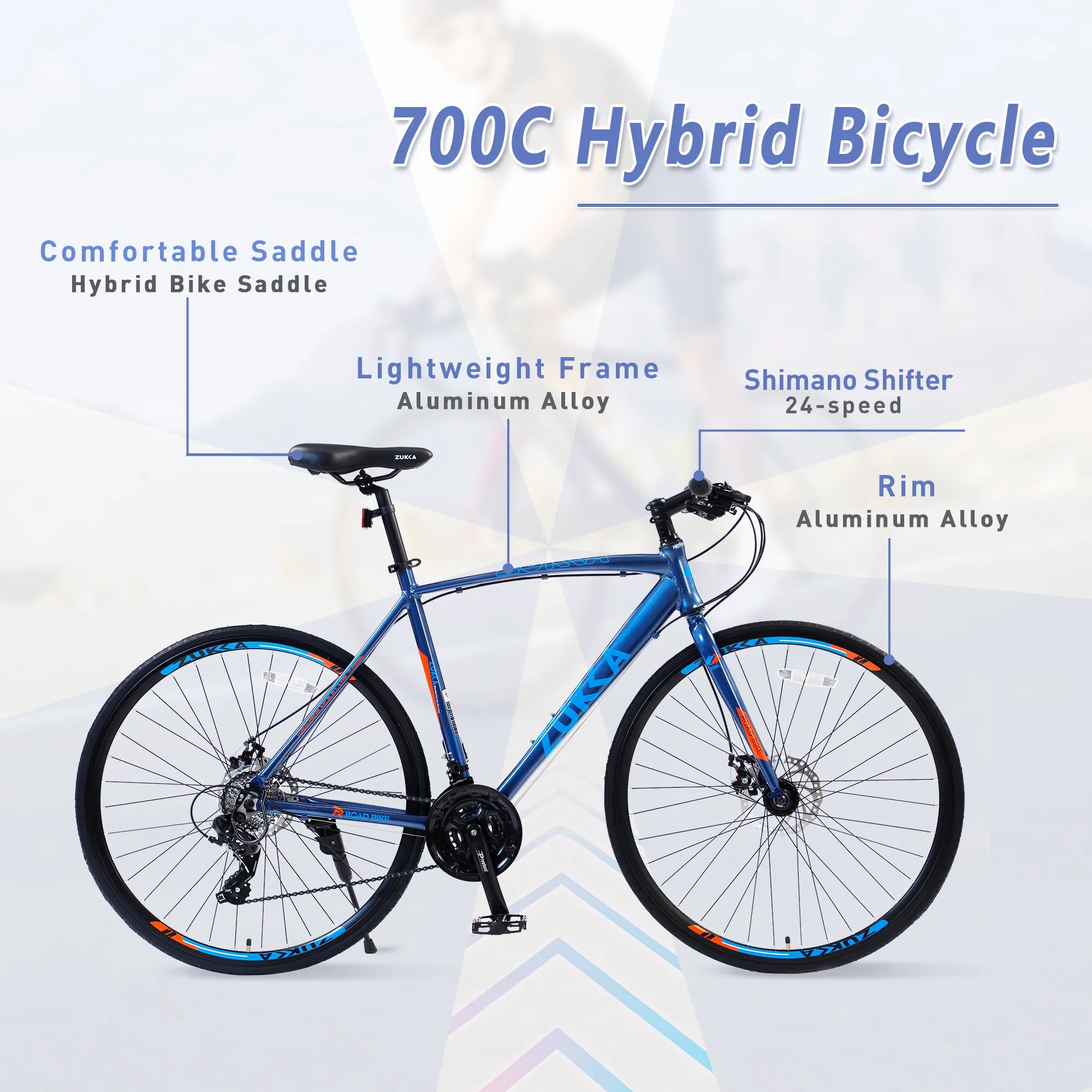 24 Speed Hybrid bike Disc Brake 700C Road Bike For men women's City Bicycle