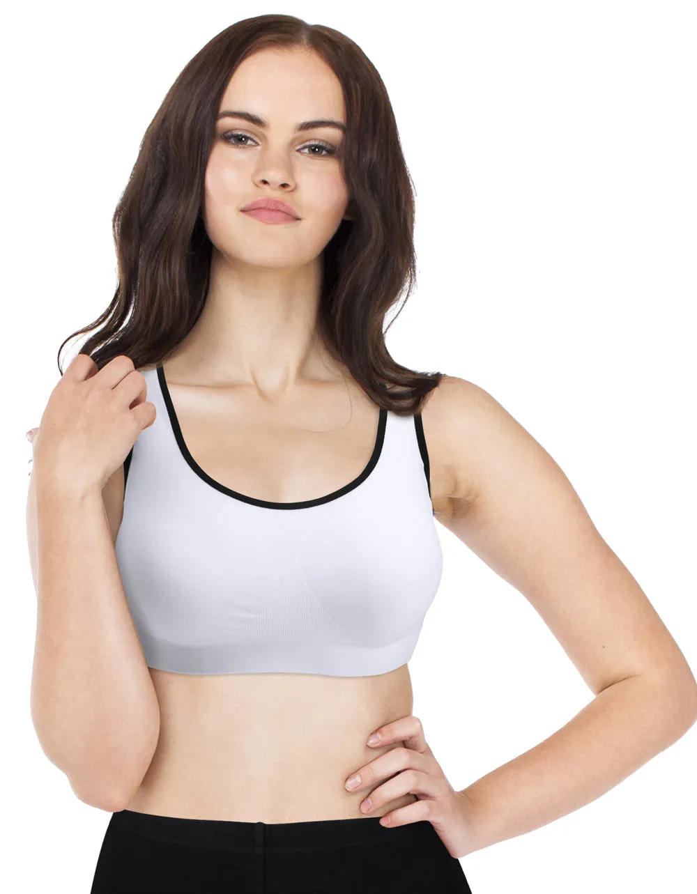 3 Pack Racerback Sports Bras in White, Removable Padded Seamless Activewear Fitness Bra