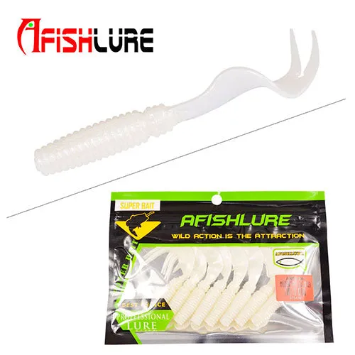 8pcs/lot Afishlure Curly Tail Soft Lure 75mm 3.3g Forked Tail fishing bait grubs Plastic Maggot Fishing lure Jig Head Texas Rig