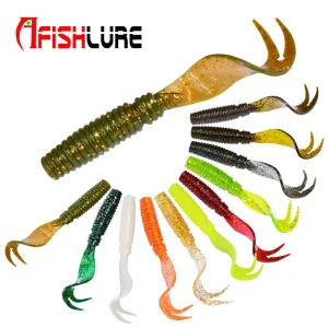 8pcs/lot Afishlure Curly Tail Soft Lure 75mm 3.3g Forked Tail fishing bait grubs Plastic Maggot Fishing lure Jig Head Texas Rig