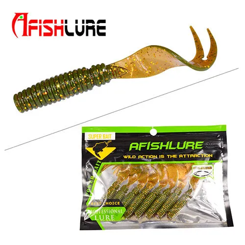 8pcs/lot Afishlure Curly Tail Soft Lure 75mm 3.3g Forked Tail fishing bait grubs Plastic Maggot Fishing lure Jig Head Texas Rig