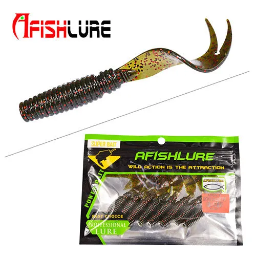 8pcs/lot Afishlure Curly Tail Soft Lure 75mm 3.3g Forked Tail fishing bait grubs Plastic Maggot Fishing lure Jig Head Texas Rig