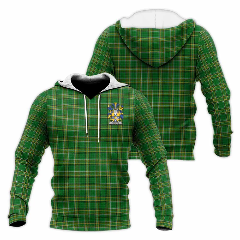 Accotts Irish Clan Tartan Knitted Hoodie with Coat of Arms