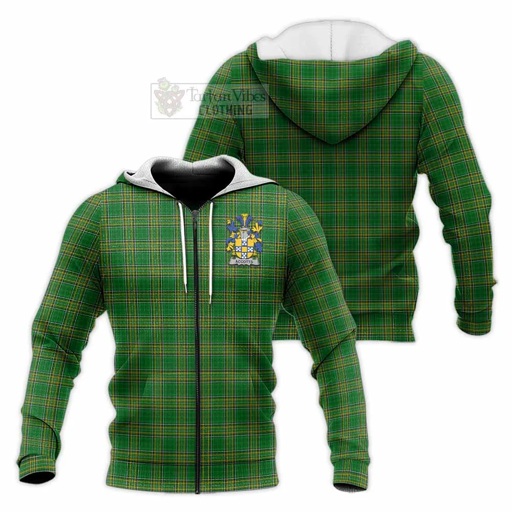 Accotts Irish Clan Tartan Knitted Hoodie with Coat of Arms