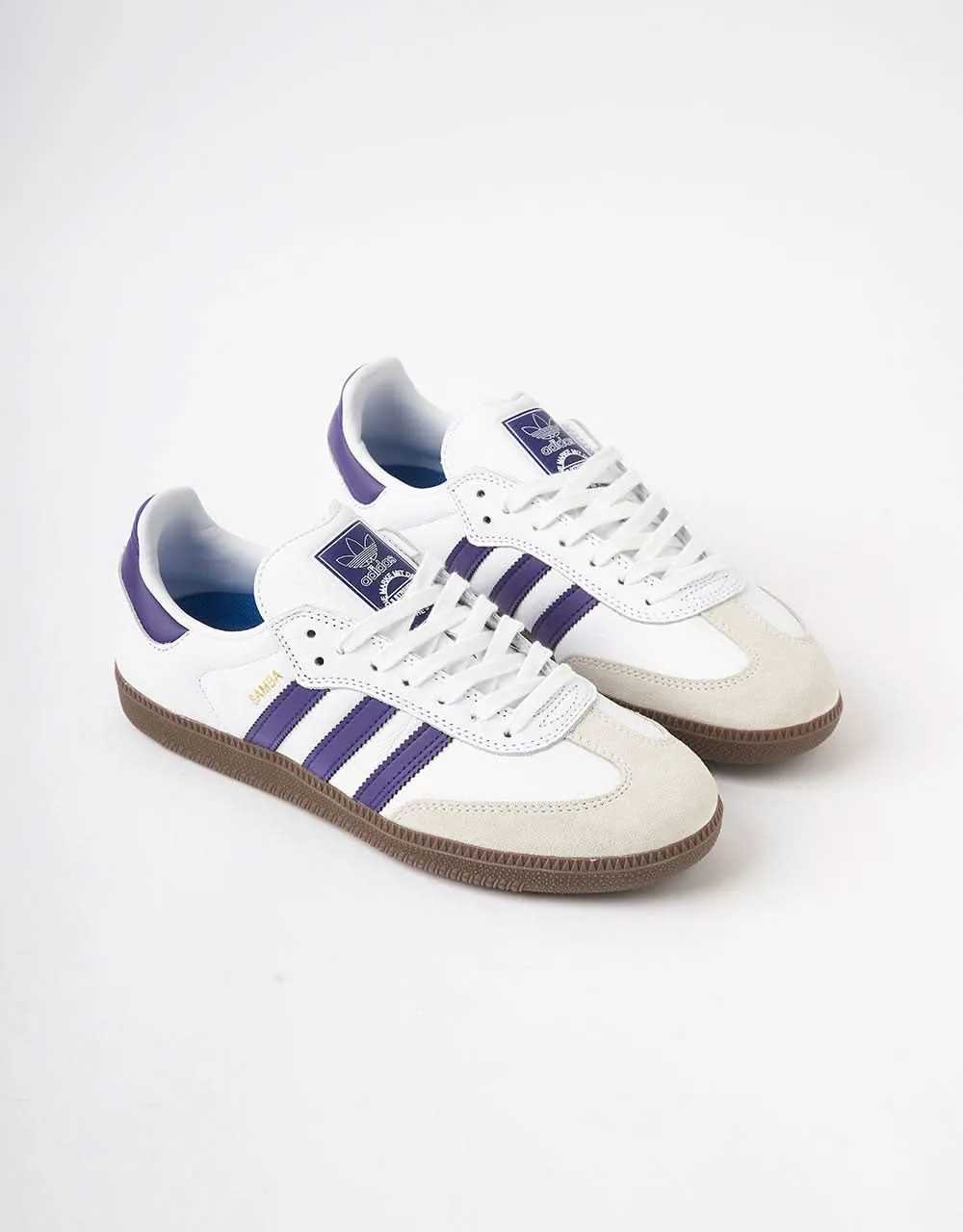 adidas Samba ADV Skate Shoes - White/Collegiate Purple/Gold Metallic