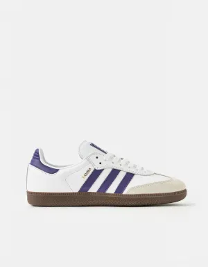 adidas Samba ADV Skate Shoes - White/Collegiate Purple/Gold Metallic