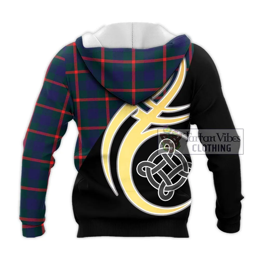 Agnew Tartan Knitted Hoodie with Family Crest and Celtic Symbol Style