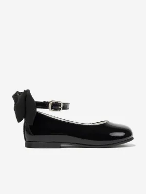 Andanines Girls Patent Leather Bow Shoes in Black