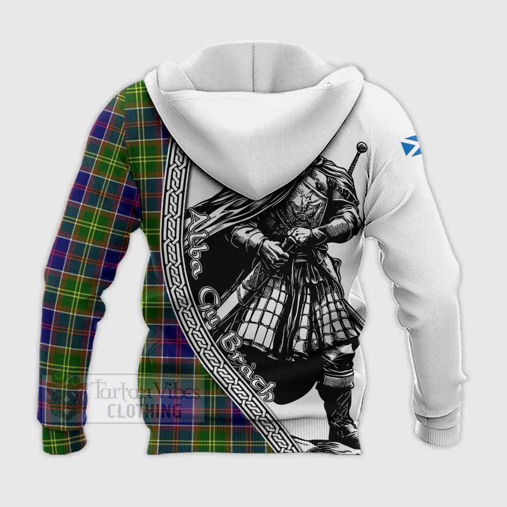 Arnott Tartan Clan Crest Knitted Hoodie with Highlander Warrior Celtic Style