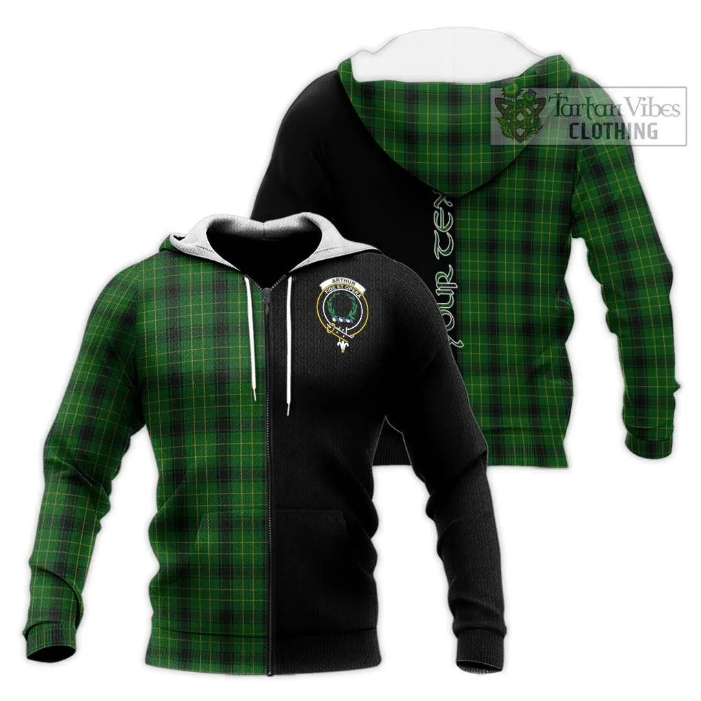 Arthur Highland Tartan Knitted Hoodie with Family Crest and Half Of Me Style