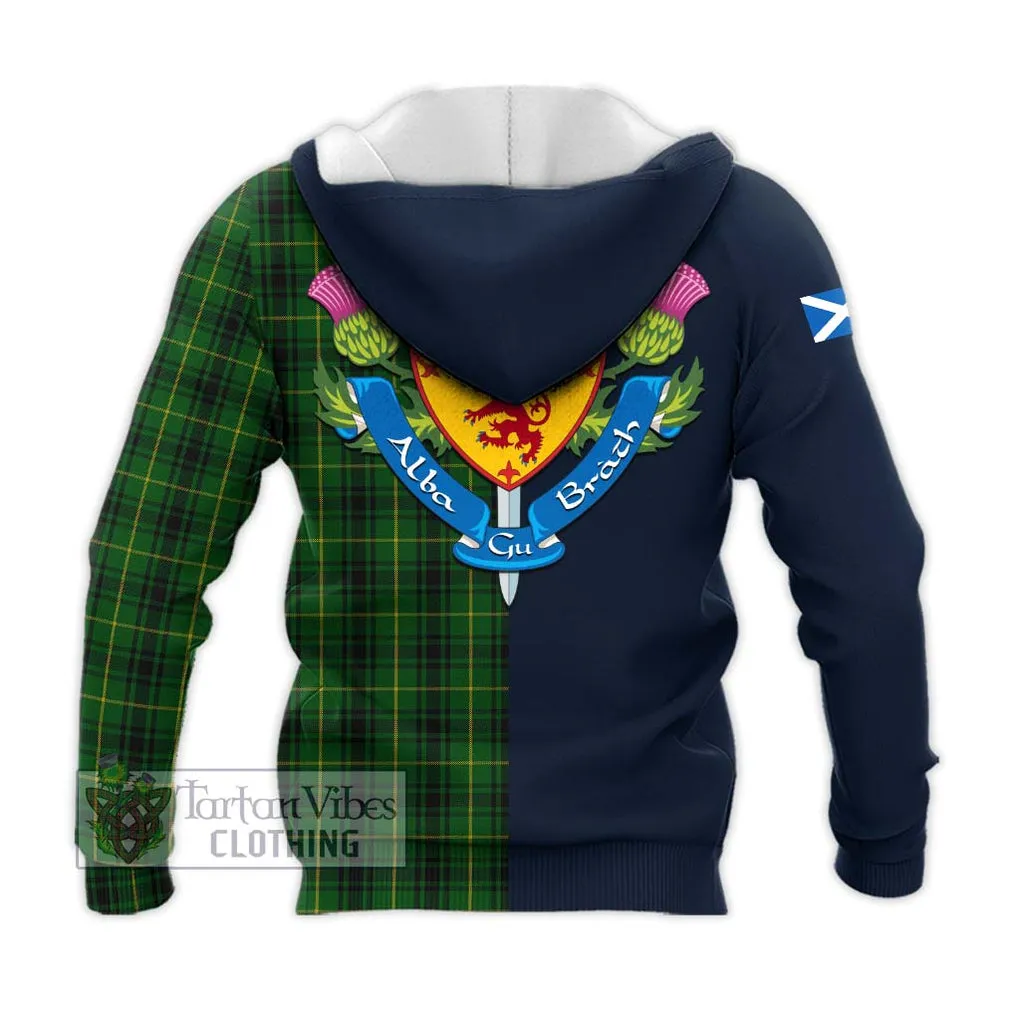 Arthur Tartan Knitted Hoodie Alba with Scottish Lion Royal Arm Half Style