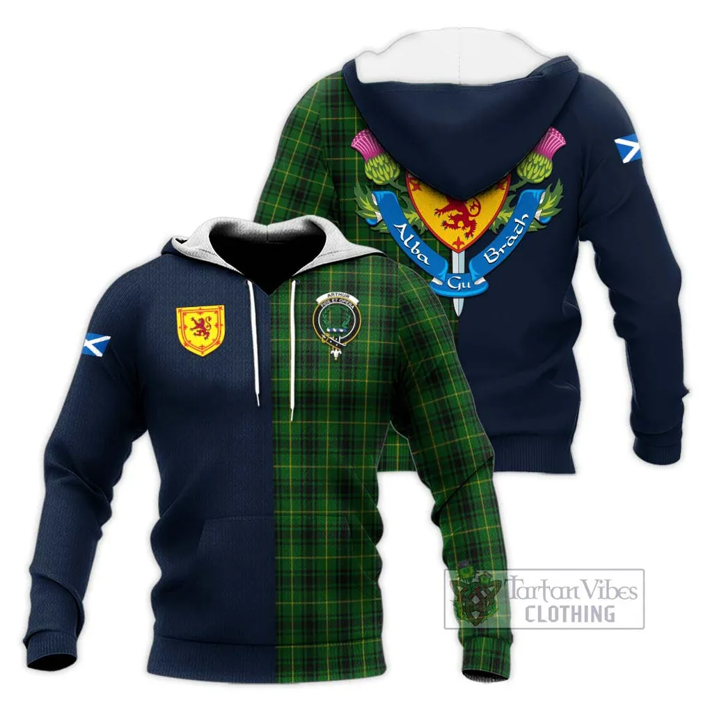 Arthur Tartan Knitted Hoodie Alba with Scottish Lion Royal Arm Half Style