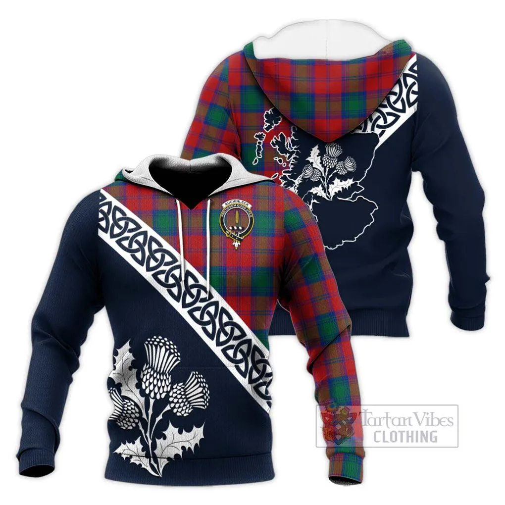 Auchinleck (Affleck) Tartan Knitted Hoodie Featuring Thistle and Scotland Map