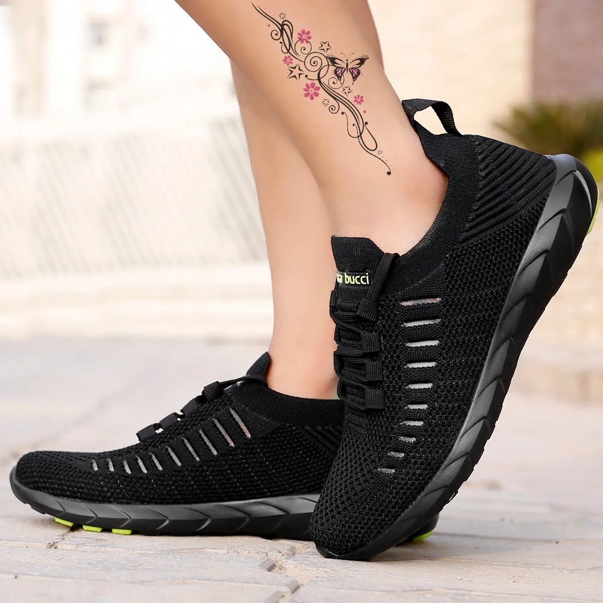 Bacca Bucci FISHJET Women Running Shoes | Black Sneakers for Gym & Casual Walk