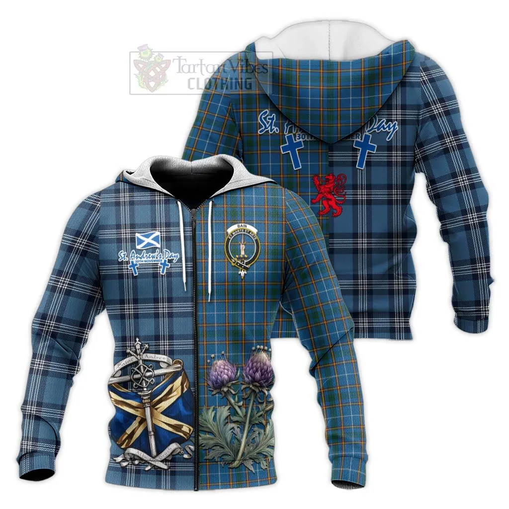 Bain Tartan Knitted Hoodie Happy St. Andrew's Day Half Tartan Style