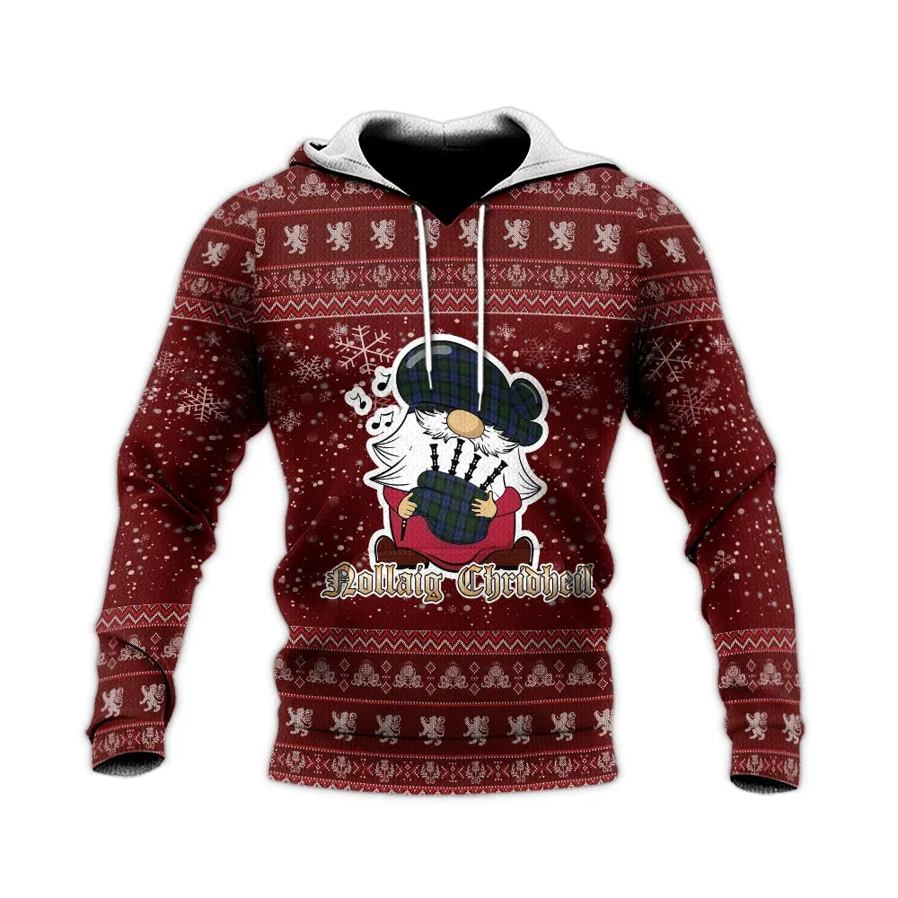 Baird Clan Christmas Knitted Hoodie with Funny Gnome Playing Bagpipes