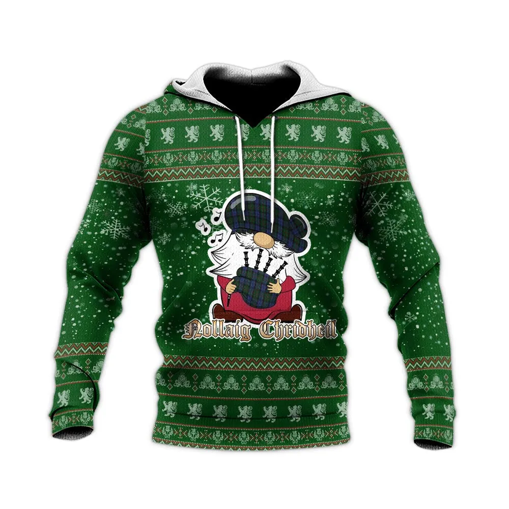 Baird Clan Christmas Knitted Hoodie with Funny Gnome Playing Bagpipes