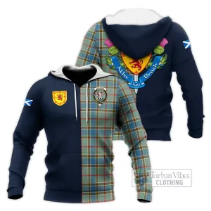 Balfour Blue Tartan Knitted Hoodie Alba with Scottish Lion Royal Arm Half Style