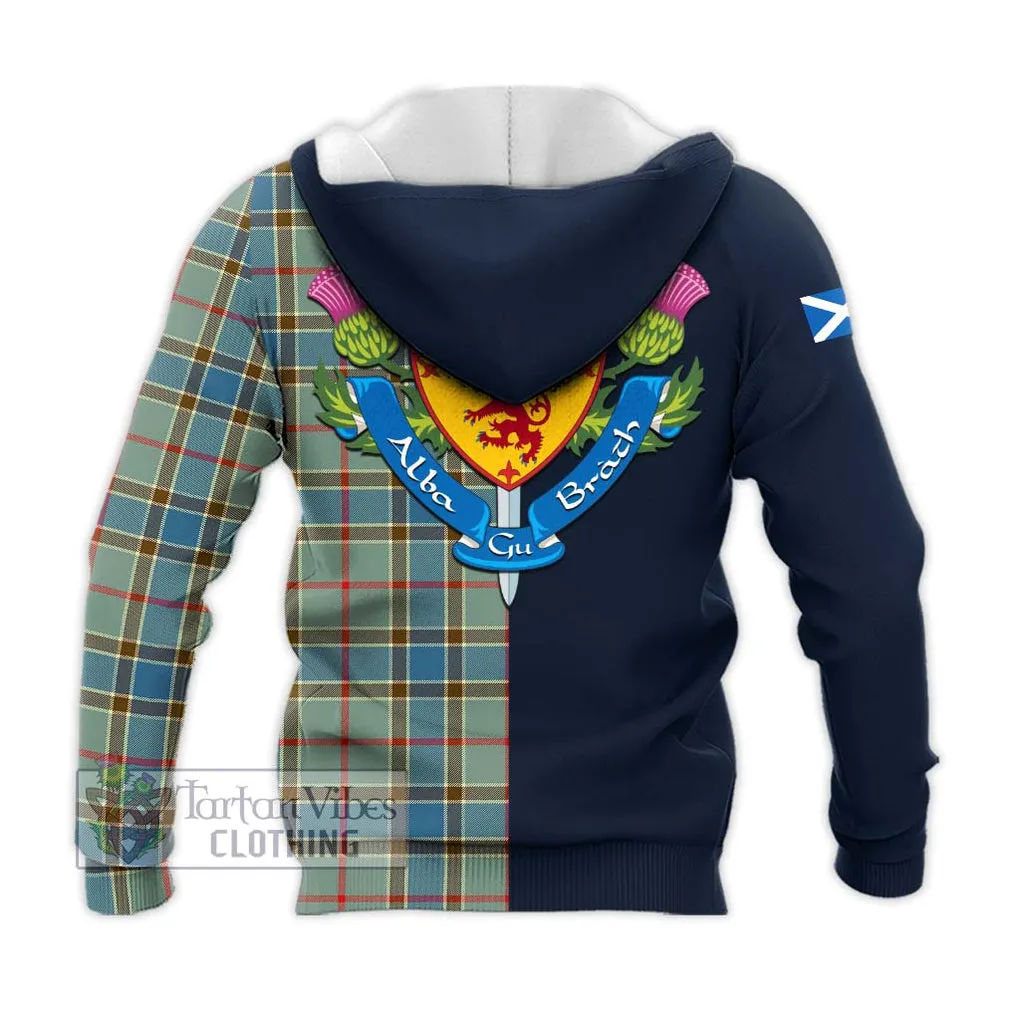 Balfour Blue Tartan Knitted Hoodie Alba with Scottish Lion Royal Arm Half Style