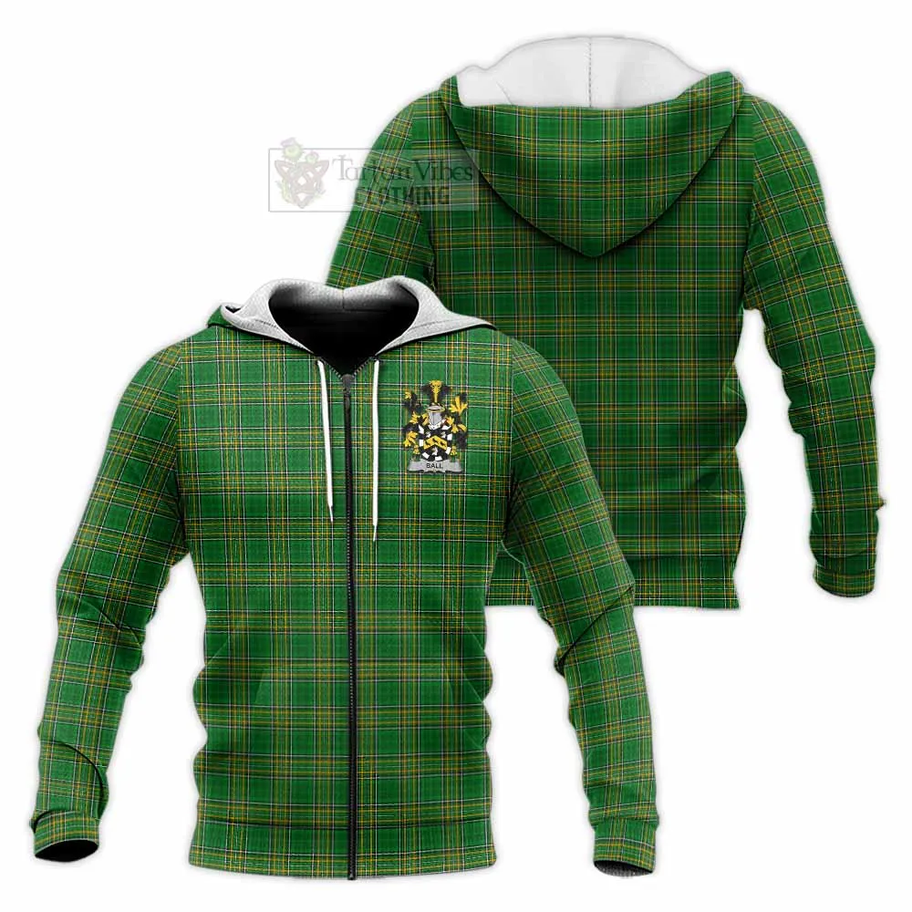 Ball Irish Clan Tartan Knitted Hoodie with Coat of Arms