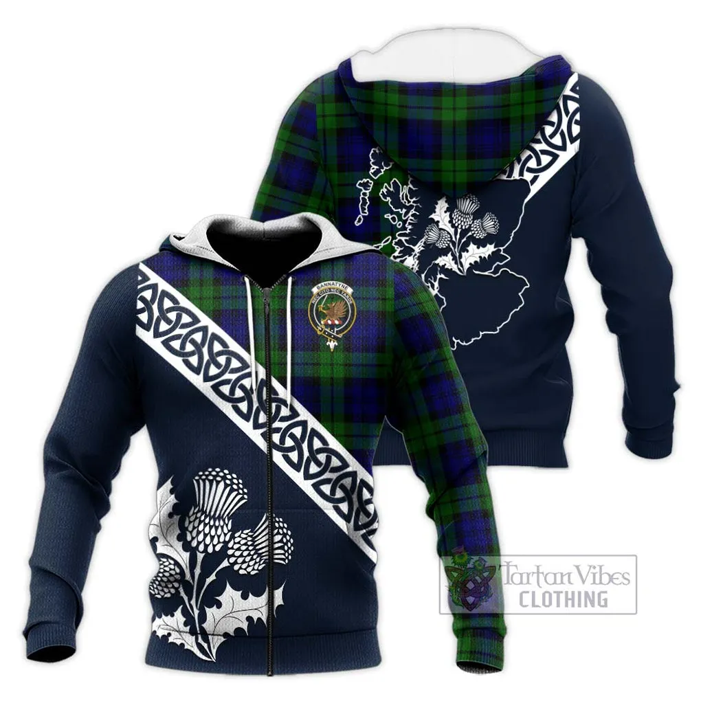 Bannatyne Tartan Knitted Hoodie Featuring Thistle and Scotland Map