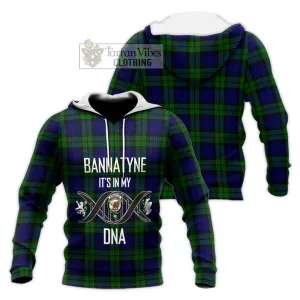 Bannatyne Tartan Knitted Hoodie with Family Crest DNA In Me Style