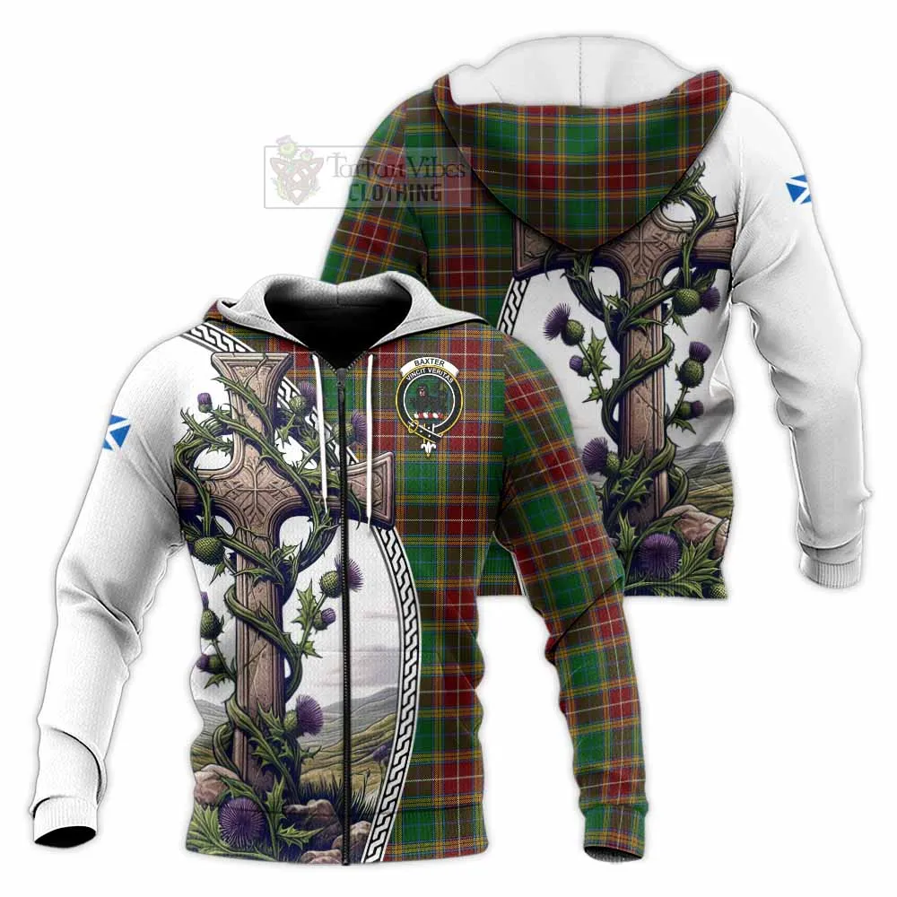 Baxter Tartan Knitted Hoodie with Family Crest and St. Andrew's Cross Accented by Thistle Vines