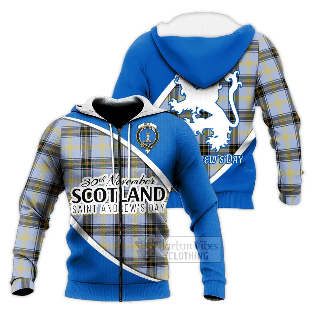 Bell Family Crest Tartan Knitted Hoodie Celebrate Saint Andrew's Day in Style