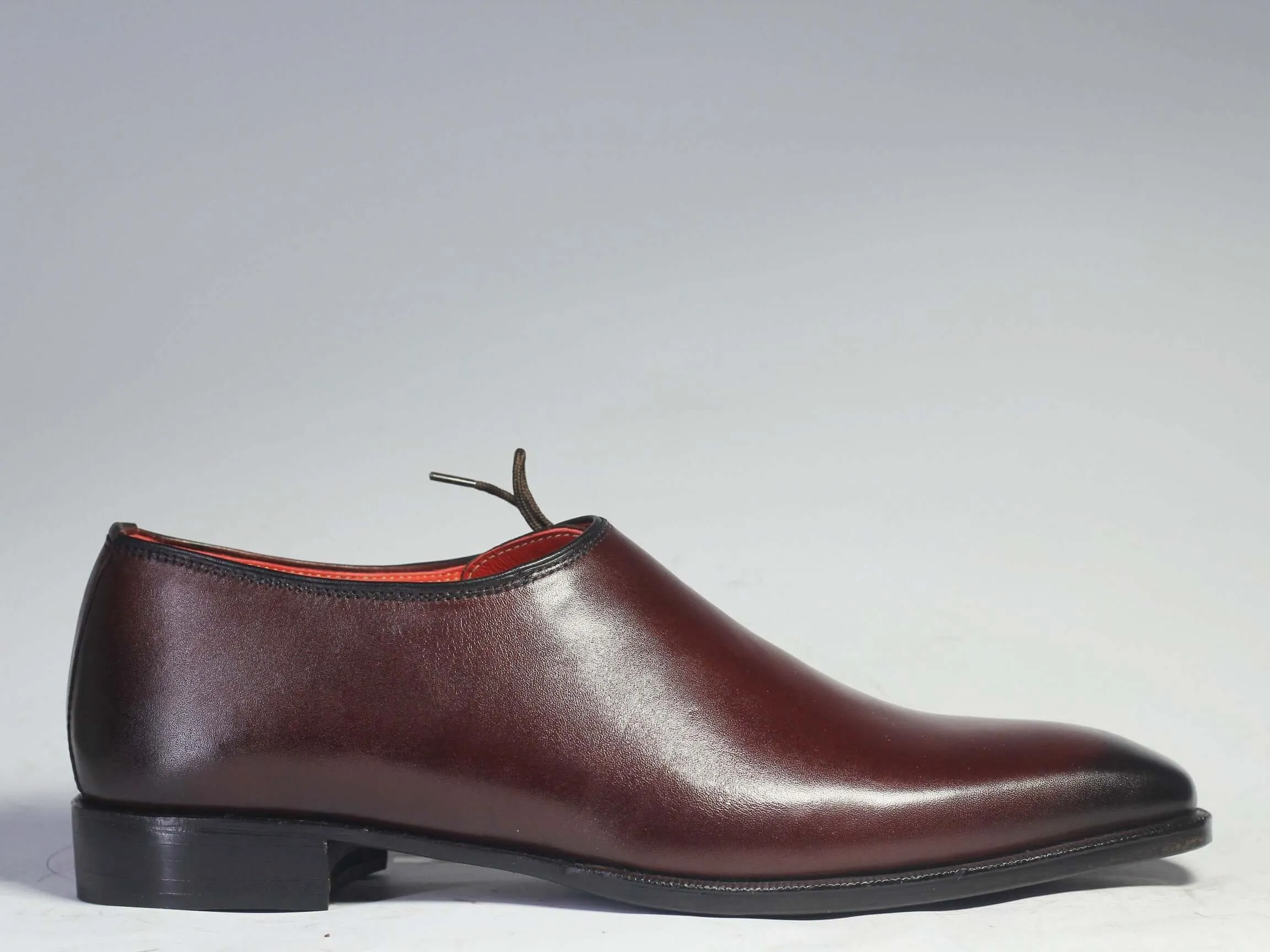 Bespoke Burgundy Leather Side Lace Up Shoe for Men