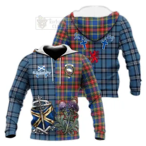 Bethune Tartan Knitted Hoodie Happy St. Andrew's Day Half Tartan Style