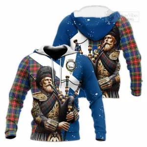 Bethune Tartan Knitted Hoodie with Family Crest Scottish Bagpiper Vibes