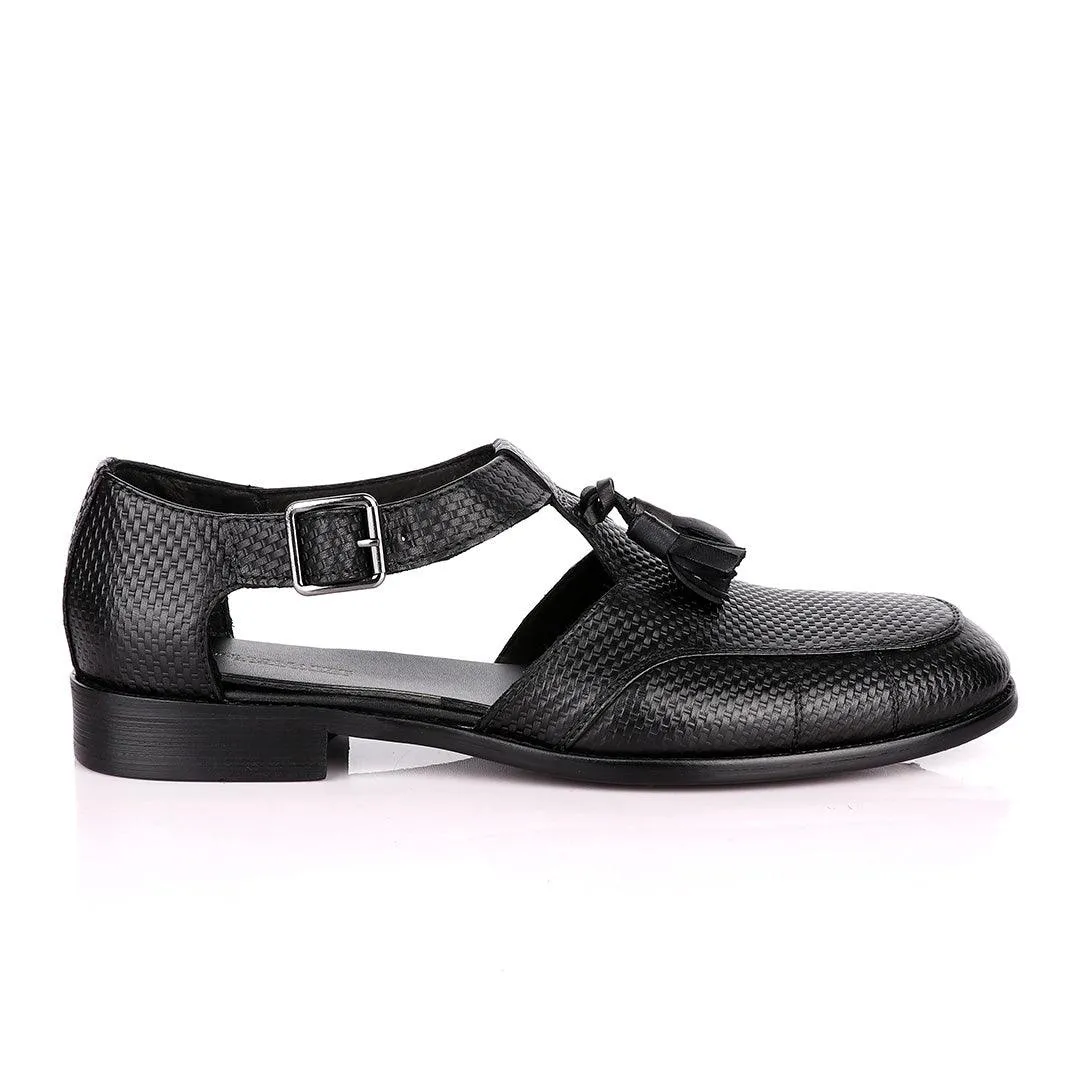 Billionaire Exotic Black Weaven with Tassel Cover Leather Sandal