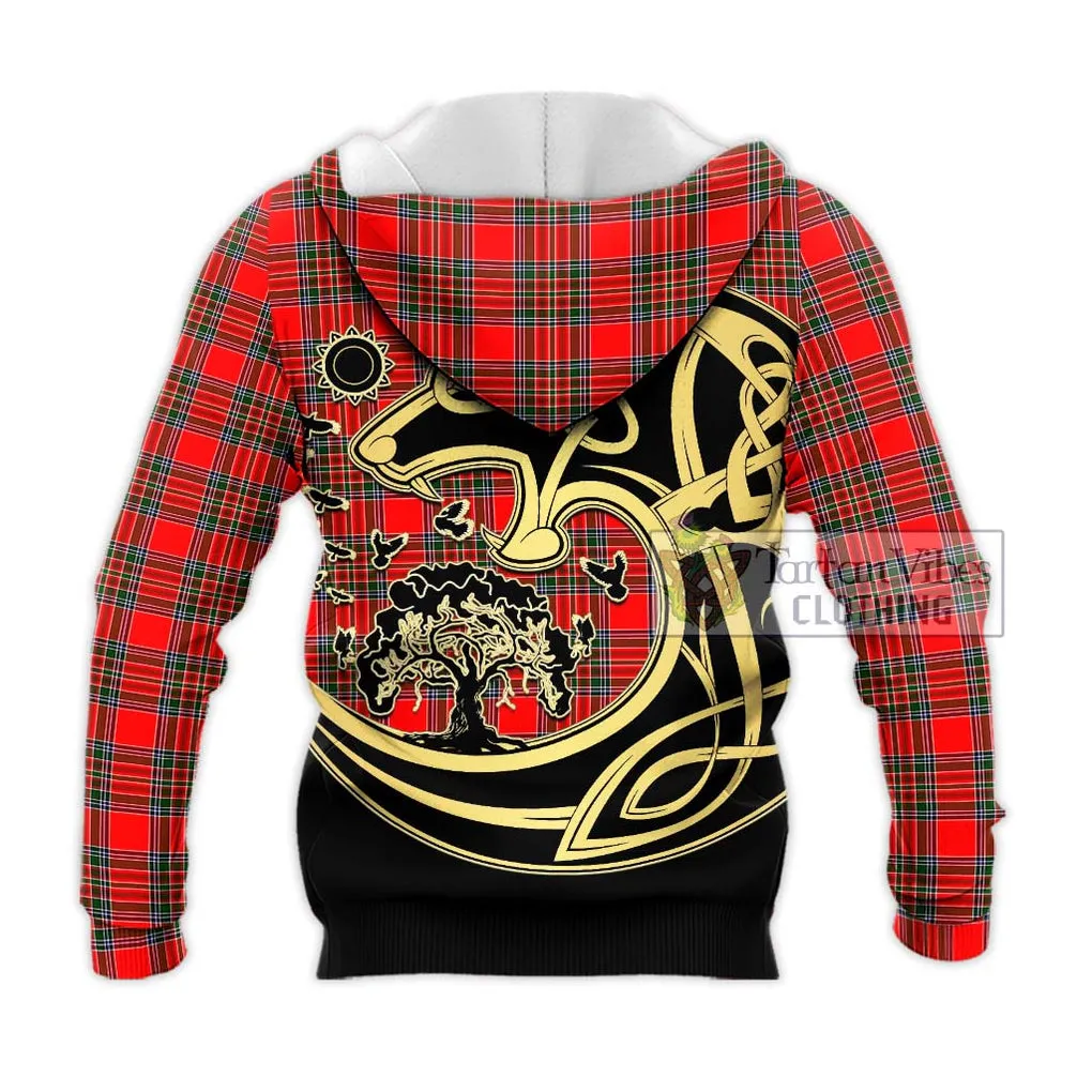 Binning Tartan Knitted Hoodie with Family Crest Celtic Wolf Style