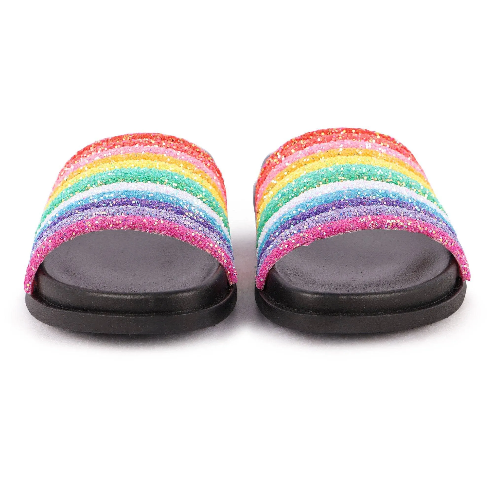 Black Glitter Rainbow Slides