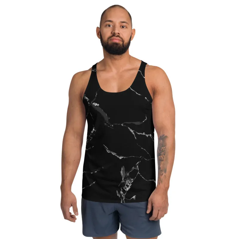 Black Marble Unisex Tank Top, Marbled Men's Fashion Stylish Top For Men-Made in USA/EU