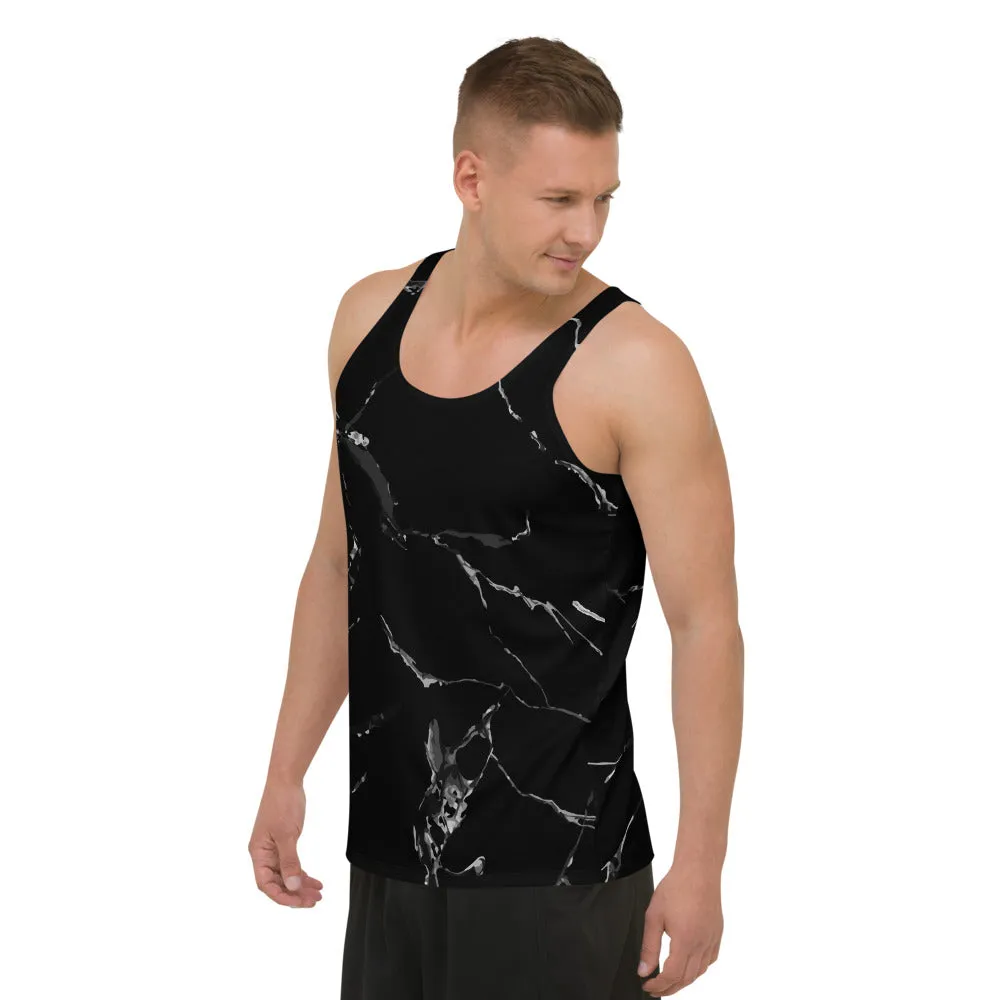 Black Marble Unisex Tank Top, Marbled Men's Fashion Stylish Top For Men-Made in USA/EU