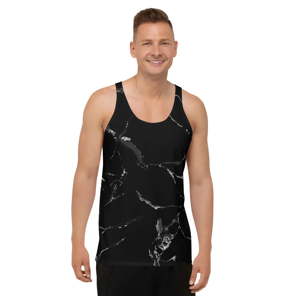 Black Marble Unisex Tank Top, Marbled Men's Fashion Stylish Top For Men-Made in USA/EU