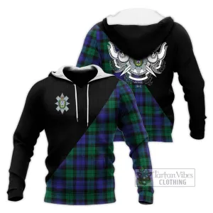 Black Watch Modern Tartan Knitted Hoodie with Family Crest and Military Logo Style