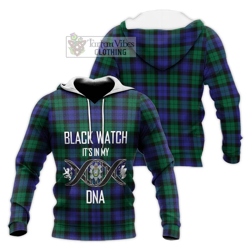 Black Watch Modern Tartan Knitted Hoodie with Family Crest DNA In Me Style