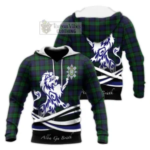 Black Watch Tartan Knitted Hoodie with Alba Gu Brath Regal Lion Emblem