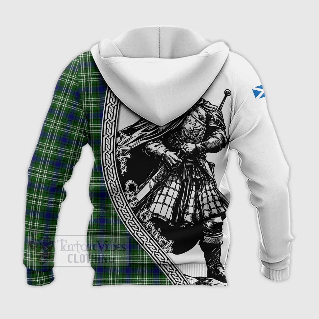 Blackadder Tartan Clan Crest Knitted Hoodie with Highlander Warrior Celtic Style