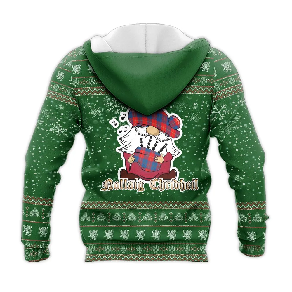 Blane Clan Christmas Knitted Hoodie with Funny Gnome Playing Bagpipes