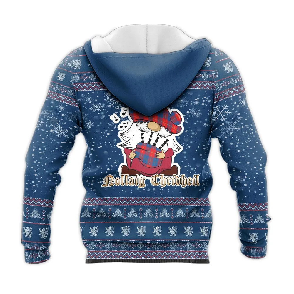 Blane Clan Christmas Knitted Hoodie with Funny Gnome Playing Bagpipes