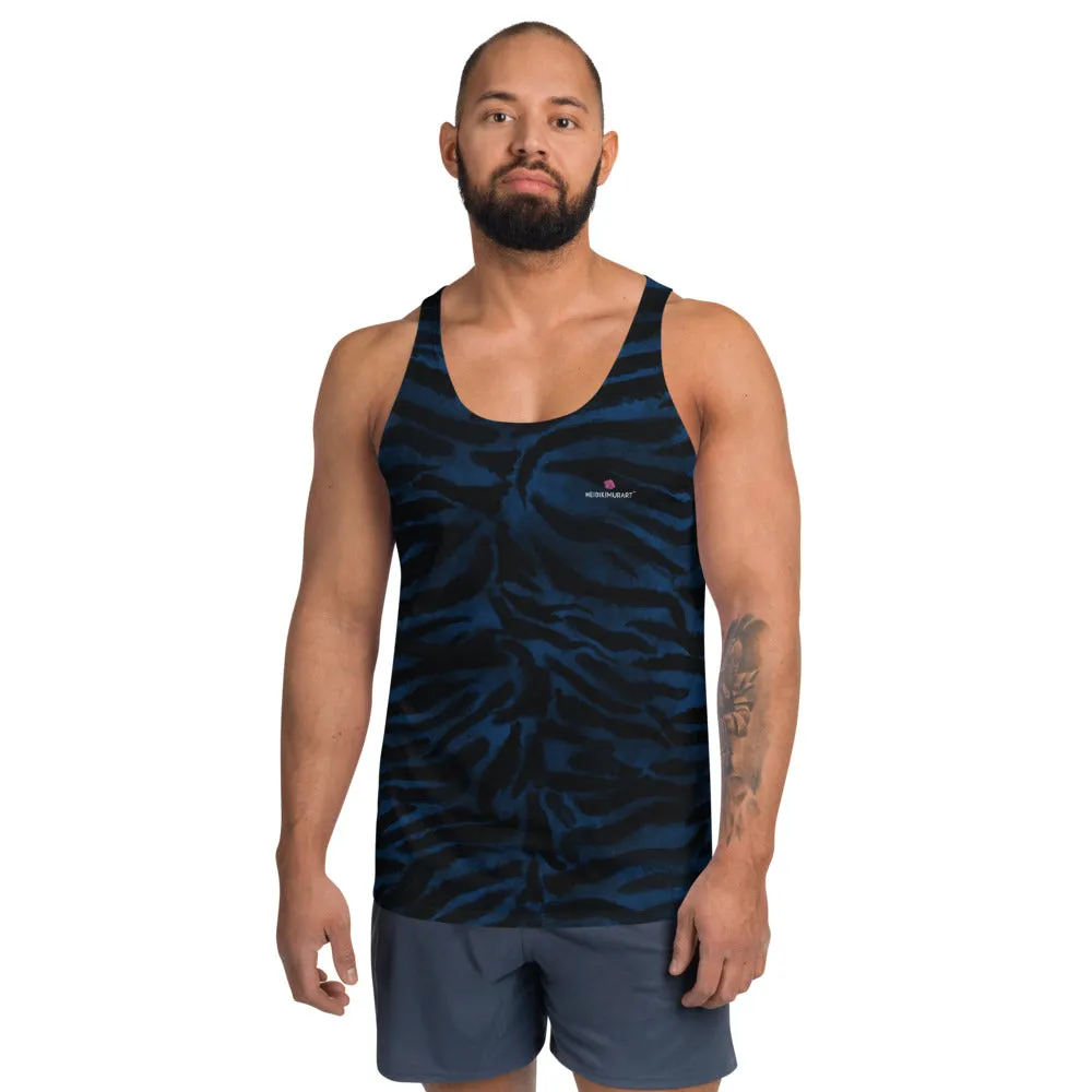 Blue Tiger Striped Tank Top, Animal Print Tiger Stripes Tank Tops For Men Women-Made in USA/EU