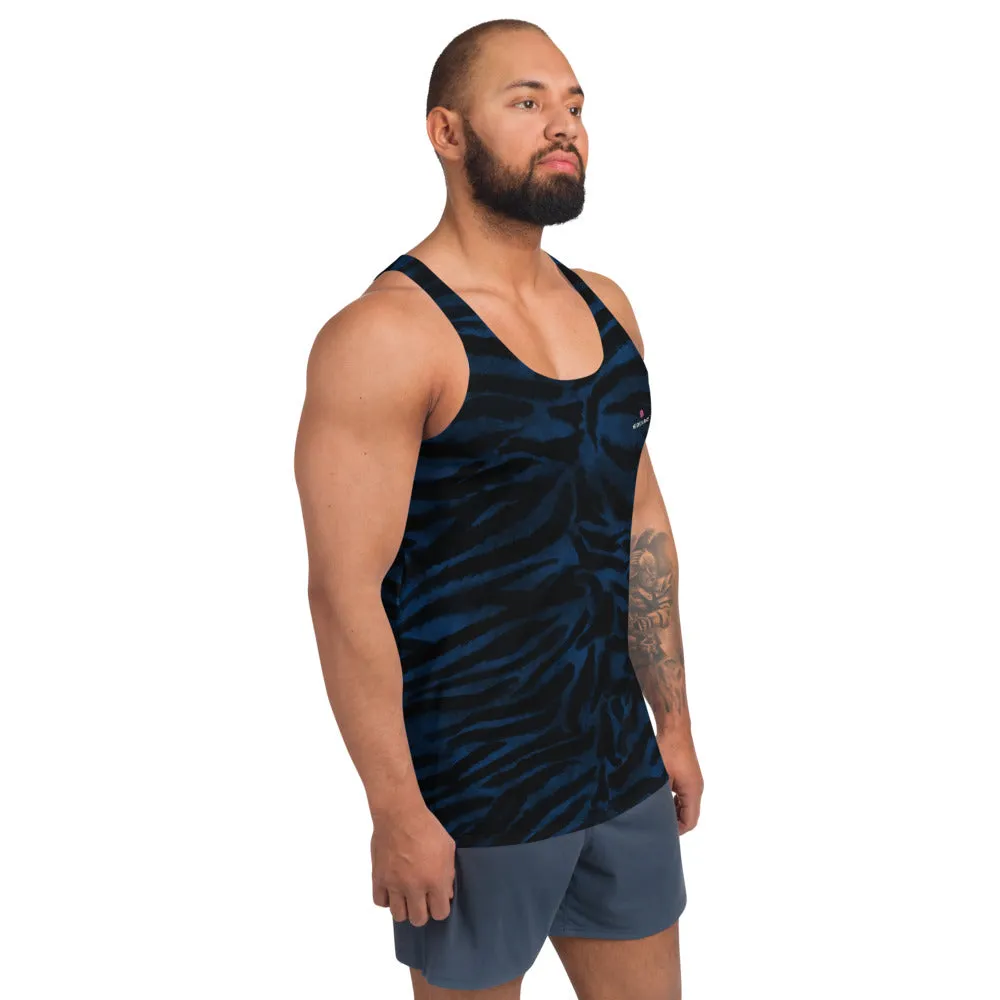 Blue Tiger Striped Tank Top, Animal Print Tiger Stripes Tank Tops For Men Women-Made in USA/EU