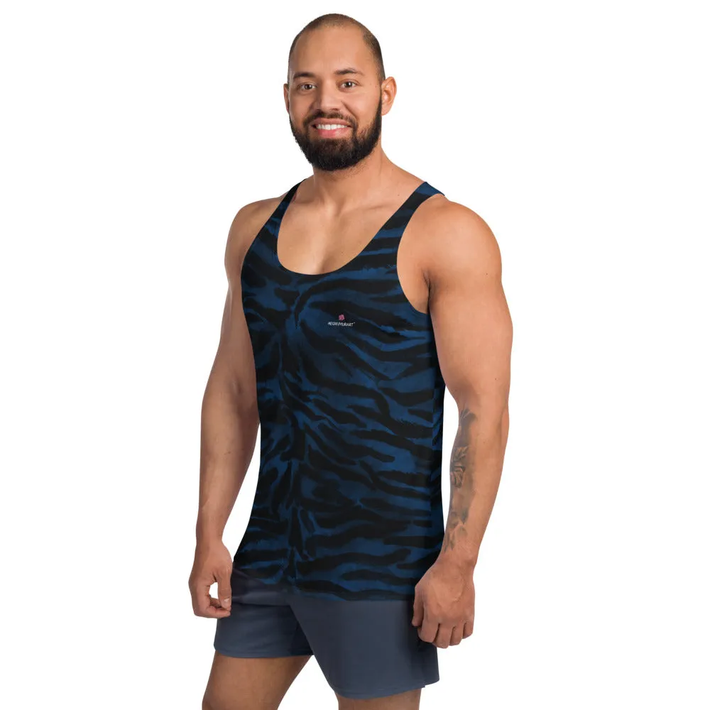 Blue Tiger Striped Tank Top, Animal Print Tiger Stripes Tank Tops For Men Women-Made in USA/EU