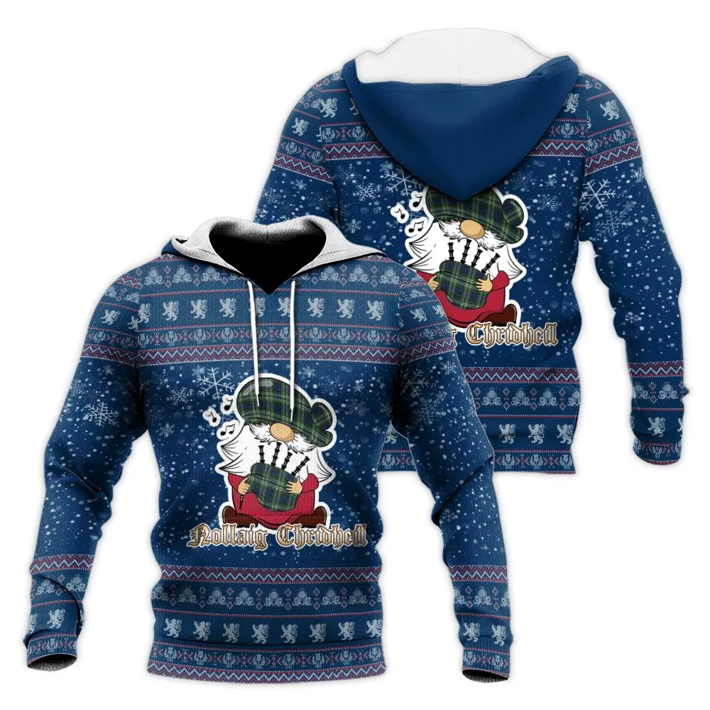 Blyth Clan Christmas Knitted Hoodie with Funny Gnome Playing Bagpipes