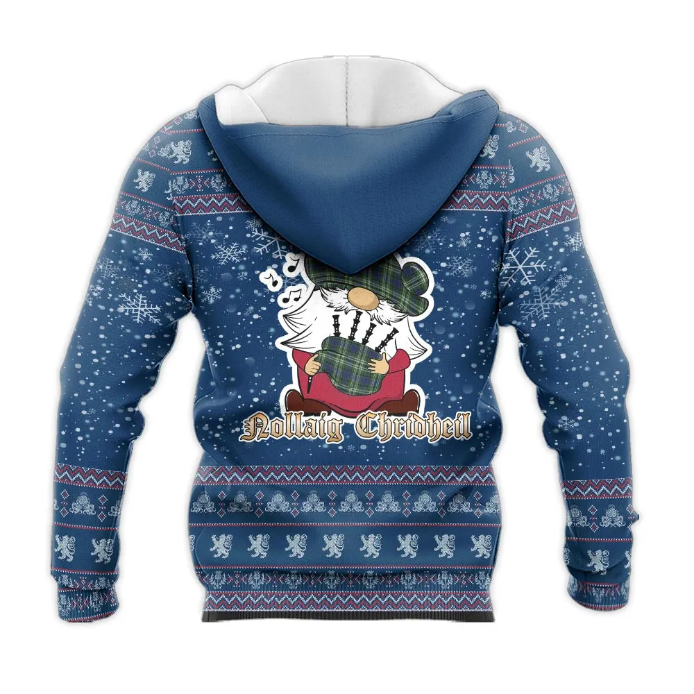 Blyth Clan Christmas Knitted Hoodie with Funny Gnome Playing Bagpipes