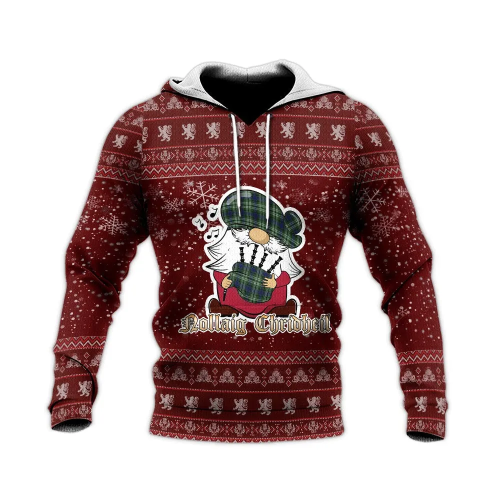 Blyth Clan Christmas Knitted Hoodie with Funny Gnome Playing Bagpipes